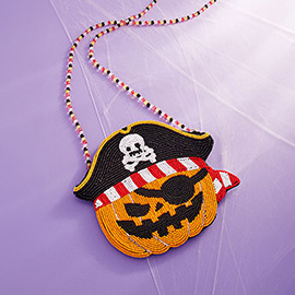 Halloween Pirate Pumpkin Beaded Mini Crossbody Bag