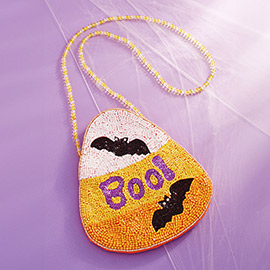 Halloween Bat Boo Message Beaded Mini Crossbody Bag