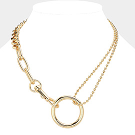 Open O Ring Pointed Chunky Chain Necklace