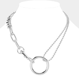Open O Ring Pointed Chunky Chain Necklace