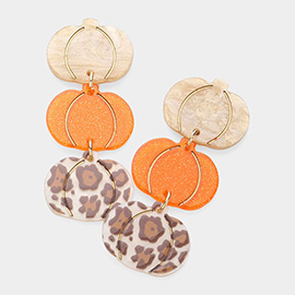 Resin Leopard Printed Pumpkin Pointed Thanksgiving Pumpkin Link Dropdown Earrings