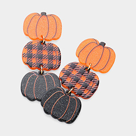 Resin Checkerd Printed Pumpkin Pointed Link Dropdown Earrings