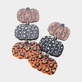 Resin Leopard Dot Star Crescent Printed Pumpkin Link Dropdown Earrings