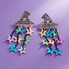 Enamel Witch Hat Star Tassel Earrings