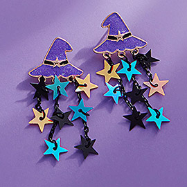 Enamel Witch Hat Star Tassel Earrings