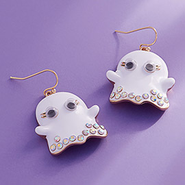 Eye Pointed Rhinestone Accented Enamel Halloween Ghost Dangle Earrings