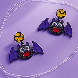 Eye Pointed Enamel Halloween Bat Dangle Earrings