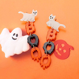 BOO Message Ghost Cat Earrings