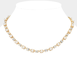 Pearl Round Cluster Link Chain Necklace