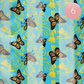 6CPS - Silk Feel Satin Exotic Butterfly Pattern Print Scarf