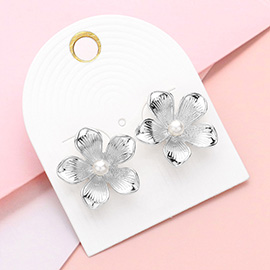 Pearl Pointed Metal Flower Stud Earrings