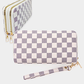 Checkered Faux Leather Long Wallet