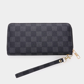 Checkered Faux Leather Long Wallet