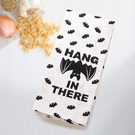 HANG IN THERE Message Halloween Bat Pattern Kitchen Towel