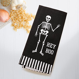 HEY BOO Message Skeleton Printed Kitchen Towel
