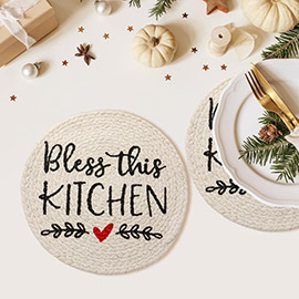 2PCS - Bless The Kitchen Message Printed Round Trivet