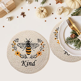 2PCS - Kind Message Honey Bee Printed Round Trivet