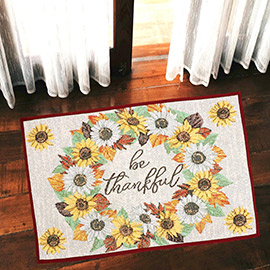 Be Thankful Message Sunflower Printed Tapestry Rug / Door Mat