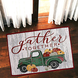 Gather Together Message Fall Pumpkin Truck Printed Tapestry Rug / Door Mat