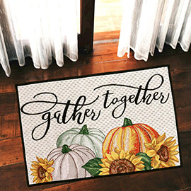 Gather Together Message Pumpkin Sunflower Printed Tapestry Rug / Door Mat