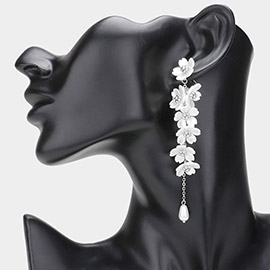 Oversized Pearl Flower Beaded Dropdown Earrings