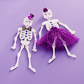 Halloween Mr Mrs Skeleton Dangle Earrings
