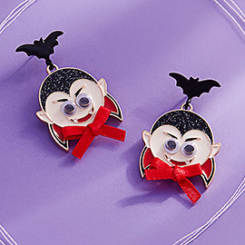 Eye Pointed Enamel Bat Dracula Dangle Earrings