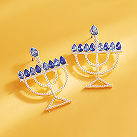 Stone Pointed Hanukkah Menorah Dangle Earrings