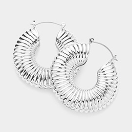 Textured Metal Pin Catch Hoop Earrings