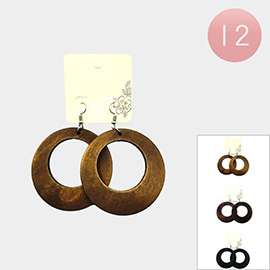 12Pairs - Wooden Circle Dangle Earrings