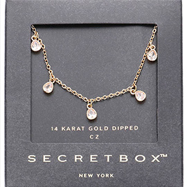 SECRET BOX_14K Gold Dipped Teardrop CZ STone Station Necklace