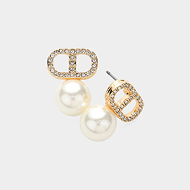Stone Paved Pearl Pointed Earrings