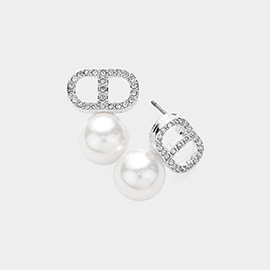 Stone Paved Pearl Pointed Earrings