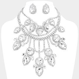 Teardrop Stone Cluster Embellished Rhinestone Paved Chandelier Statement Evening Choker Necklace