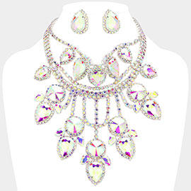 Teardrop Stone Cluster Embellished Rhinestone Paved Chandelier Statement Evening Choker Necklace