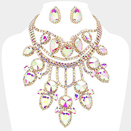 Teardrop Stone Cluster Embellished Rhinestone Paved Chandelier Statement Evening Choker Necklace