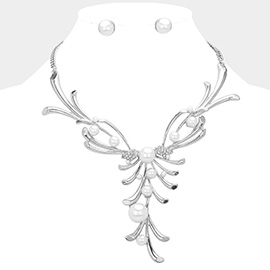 Pearl Pointed Abstract Branch Statement Necklace