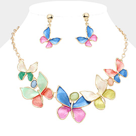 Colored Metal Butterfly Link Bib Necklace