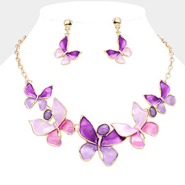 Colored Metal Butterfly Link Bib Necklace