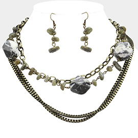 Natural Stone Link Multi Chain Layered Necklace