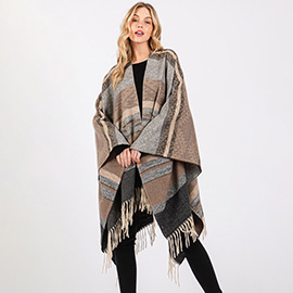 Aztec Pattern Fringe Ruana Poncho