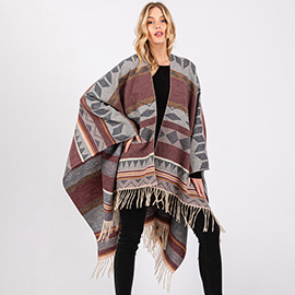 Aztec Pattern Fringe Ruana Poncho