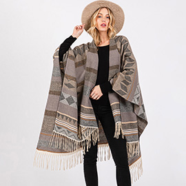 Aztec Pattern Fringe Ruana Poncho