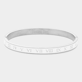 Enamel Roman Numeral Embossed Stainless Steel Hinged Bangle Bracelet