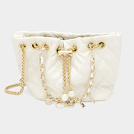 Enamel Charm Chain Pointed Faux Leather Pearl Pointed Chain Mini Bucket Bag