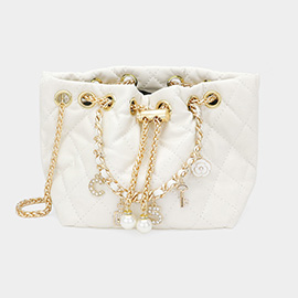 Enamel Charm Chain Pointed Faux Leather Pearl Pointed Chain Mini Bucket Bag