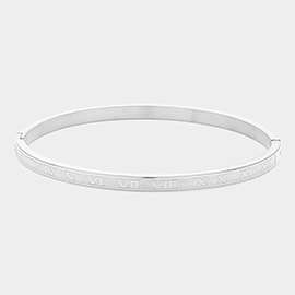 Roman Numeral Embossed Stainless Steel Hinged Bangle Bracelet