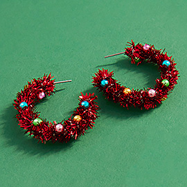 Christmas Tinsel Hoop Earrings