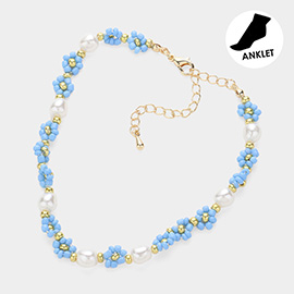 Flower Pearl Beaded Anklet