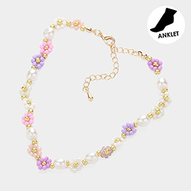 Flower Pearl Beaded Anklet